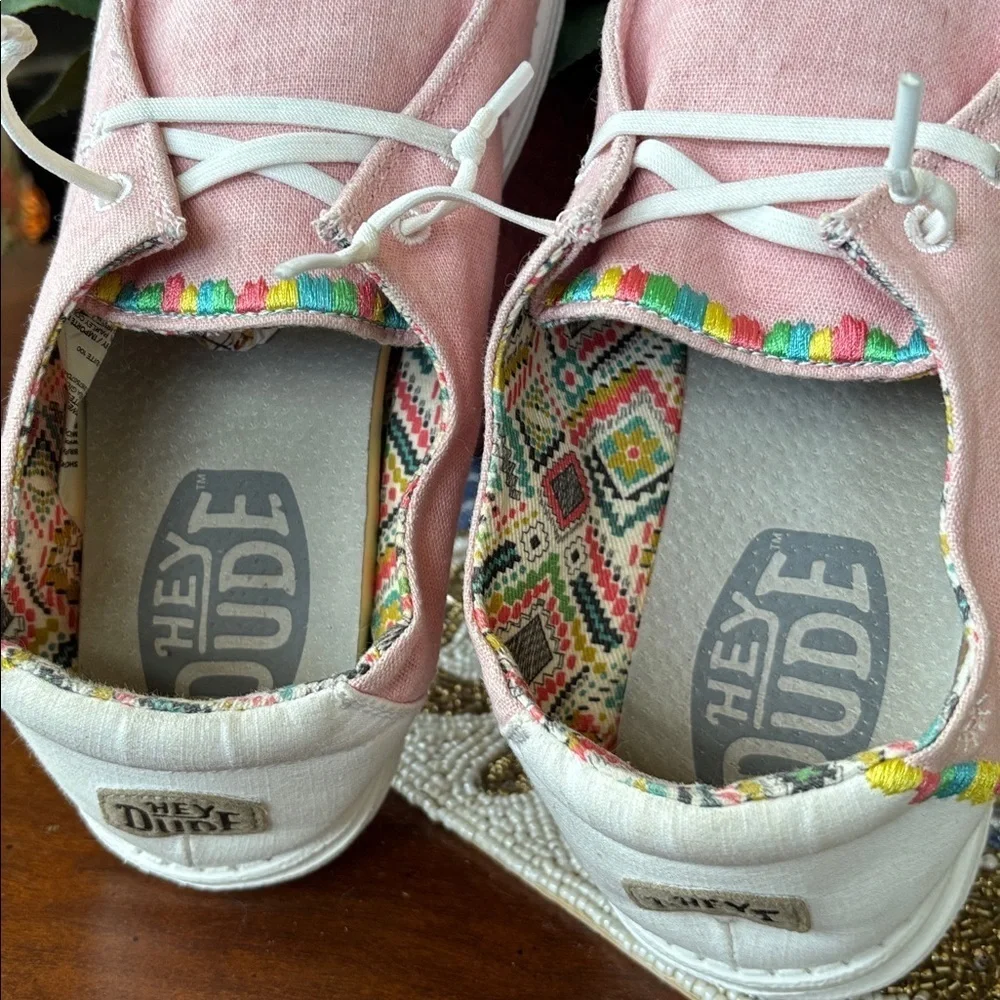 Hey Dude Wendy Boho Rose Pink Lightweight Slip-On Canvas Sneakers Colorful Trim